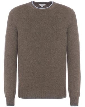 Malo Contrast-Trim Crew-Neck Sweater - Brown