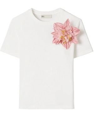 Tory Burch Embellished Cotton T-Shirt - White