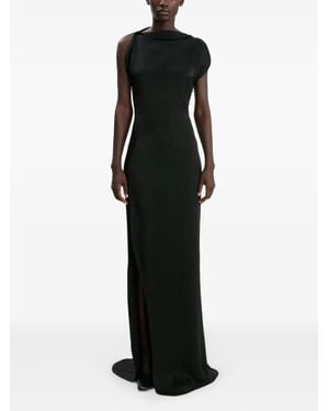Victoria Beckham Asymmetric-Neckline Side-Split Maxi Dress - Black