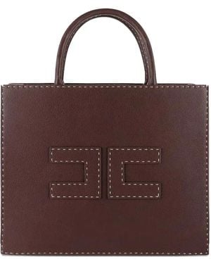Elisabetta Franchi Logo-Patch Stitched Tote Bag - Brown