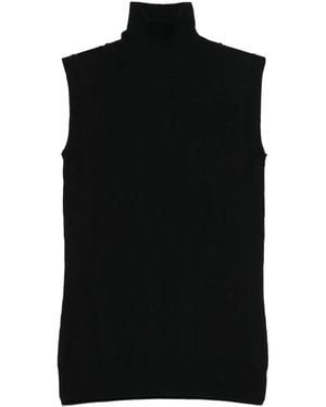 Sportmax Turtle Neck Sleeves Less Woven "Vertigo" Top Clothing - Black