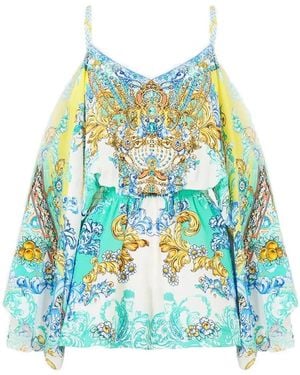 CAMILLA Drop-Shoulder Playsuit - Blue