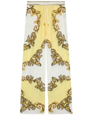 Alice + Olivia Ojai Baroque-Print Drawstring Palazzo Pants - Metallic