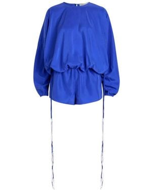 Christopher Esber Parachute Drawstring Brushed-Silk Playsuit - Blue