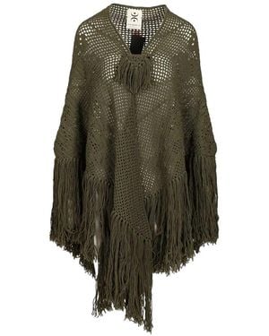 Chiara Is Peonia Crochet-Knit Fringed Shawl - Green