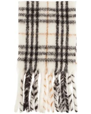 Burberry Check-Pattern Fringed Scarf - White