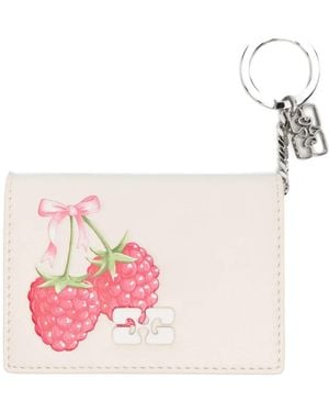 Ganni Raspberry-Print Leather Wallet - Pink