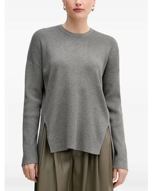 Benetton Side-Slit Crew-Neck Jumper - Grey
