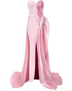 Gaby Charbachy Embellished Rose-Detail Evening Gown - Pink