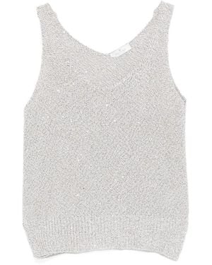 Panicale Ribbed-Trim V-Neck Top - White