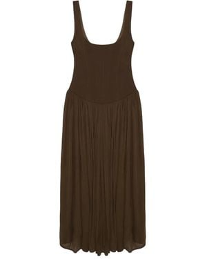 Jonathan Simkhai Corset-Bodice Pleated Midi Day Dress - Brown
