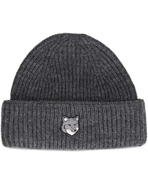Maison Kitsuné Fox Head Beanie Hat - Grey