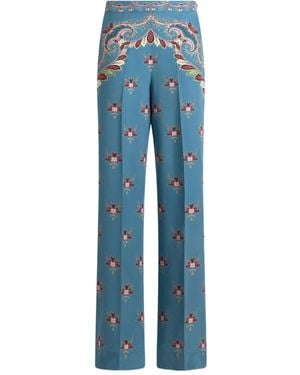 Etro Floral-Print Trousers - Blue