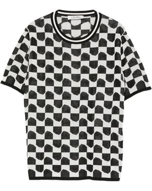 Max Mara Geometric-Pattern Short-Sleeve Cotton Top - Black