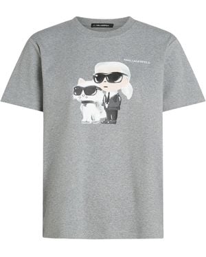KARL LAGERFELD Ikon Karl & Choupette Aquarelle Graphic T-Shirt - Grey