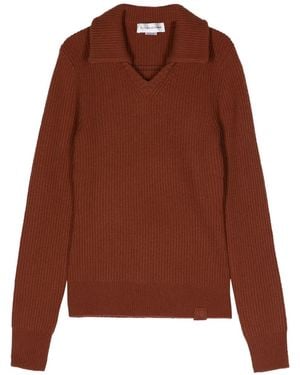 Victoria Beckham Spread-Collar Ribbed Sweater - Brown