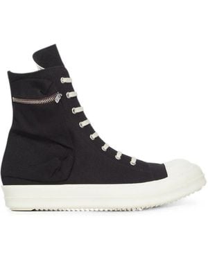 Rick Owens Cargo Sneaks High-Top Cotton Trainers - Black