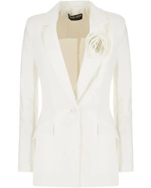 La Petite Robe Di Chiara Boni Rose-Applique Single-Breasted Blazer - White