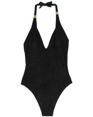 Agua de Coco V-Neck Embellished Swimsuit - Black