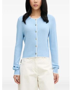From Future Ribbed-Knit Contrast-Trim Cardigan - Blue