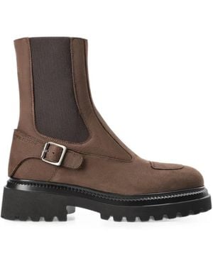 COPENHAGEN Buckle-Detail Leather Ankle Boots - Brown