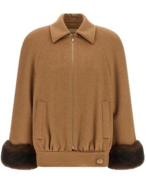 Valentino Garavani Fur-Cuff Camel Hair Jacket - Brown