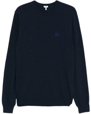 Loewe Logo-Embroidered Crew-Neck Jumper - Blue