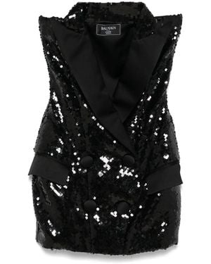 Balmain Sequinned Tailored Mini Dress - Black