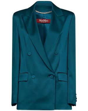 Max Mara Double-Breasted Satin Blazer - Blue