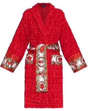 Versace Baroque-Print Belted Robe - Red