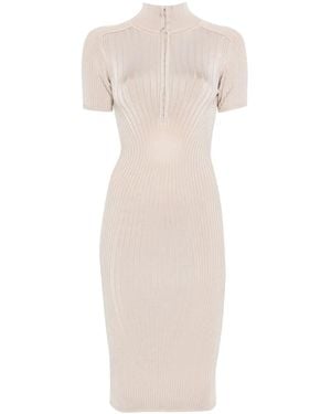 Mugler Hook-And-Eye Ribbed-Knit Midi Dress - White