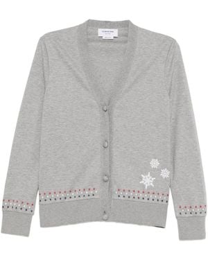 Thom Browne Snowflake-Embroidered Cotton Cardigan - Gray