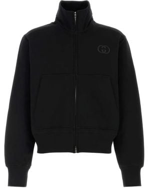 Gucci Interlocking G Zip-Up Cotton Sweatshirt - Black