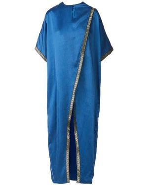 Tessitura Body Couture Embroidered Oversized Tunic Top - Blue