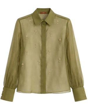 Max Mara Embroidered Silk-Organza Shirt - Green