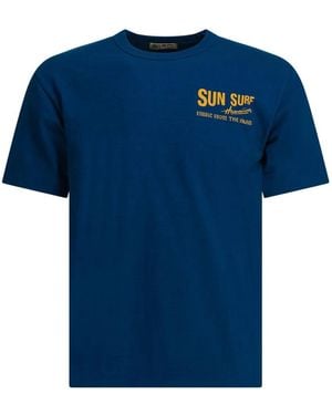 Sun Surf Logo-Print Cotton T-Shirt - Blue