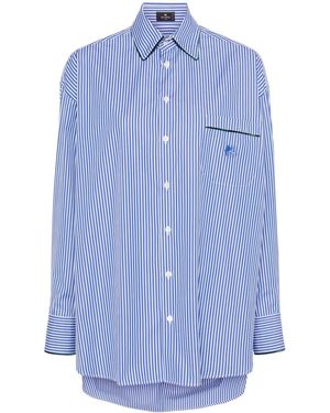Etro Striped Cotton Shirt With Embroidered Logo - Blue