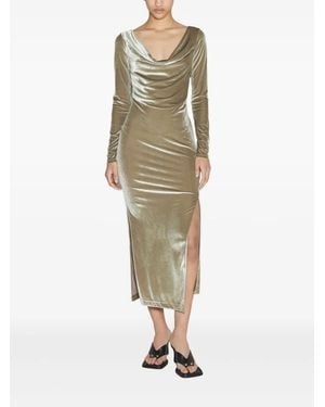 Helmut Lang Midi-Jurk Met Col En Zijsplit - Naturel