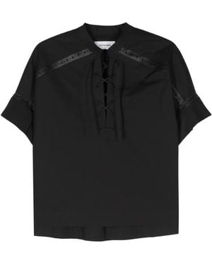 Yves Salomon Leather-Trim Blouse - Black