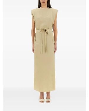 Alysi Padded-Shoulder Belted Maxi Dress - Metallic