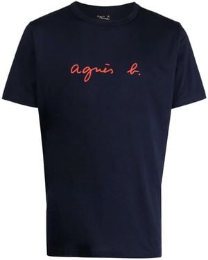 agnès b. Logo-Print Cotton T-Shirt - Blue