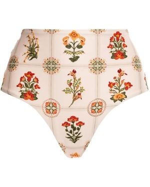 Agua Bendita Canna Floral-Print High-Waist Bikini Bottoms - Pink
