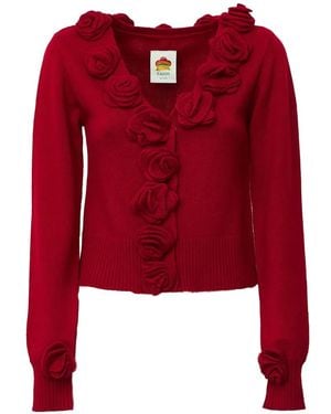 FARM Rio 3D Flowers Knit Cardigan - Red