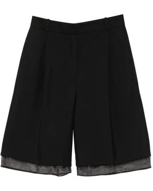 Rohe Layered-Hem Pleated Wool Shorts - Black