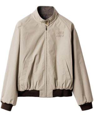 Miu Miu Houndstooth-Lining Reversible Bomber Jacket - Natural