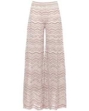 D.exterior Wide-Leg Chevron Knit Trousers - White