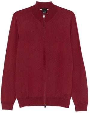 BOSS Zip Plain Cardigan - Red