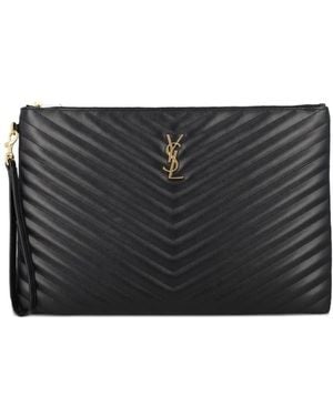 Saint Laurent Matelassé Logo Clutch Bag - Black
