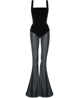 Vestiaire d'un Oiseau Libre Fluwelen Jumpsuit Met Korset - Zwart