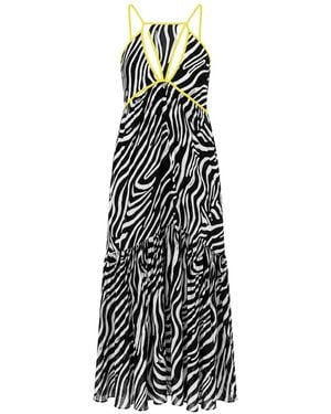 Patrizia Pepe Zebra-Print Ruffled-Hem Maxi Dress - White